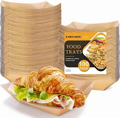 Buy 3 Lb Paper Food Boats,100 Pack Kraft Paper Food Trays Disposable,Heavy Duty Food • 16.46$