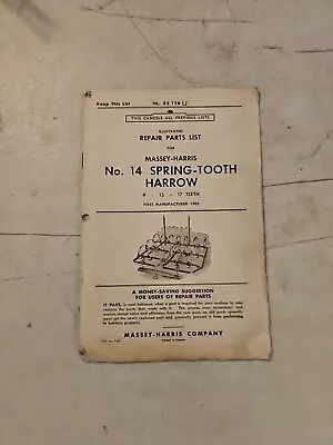 Buy Vintage 1952 Massey-Harris 14 Spring Tooth Harrow Repair Parts List  • 13.95$