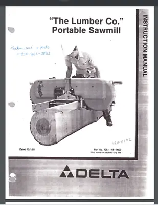 Buy Delta Portable Sawmill 36-360  The Lumber Company  Owner And Parts List 67 Pages • 21.95$