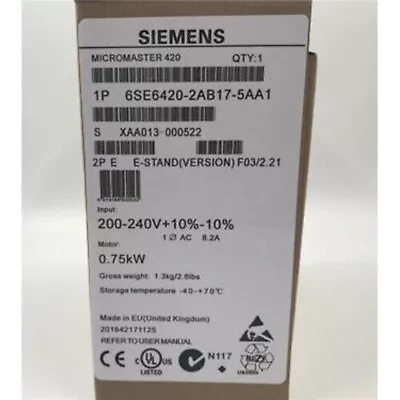 Buy New Siemens 6SE6420-2AB17-5AA1 6SE64202AB175AA1 MICROMASTER420 Without Filter • 414.17$