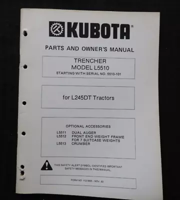 Buy Kubota L245dt Tractor  Model L5510 Trencher  Owner Operator Parts Catalog Manual • 23.95$