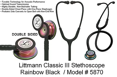 Buy Littmann Classic III Stethoscope, Rainbow Black, 5870 • 95.99$
