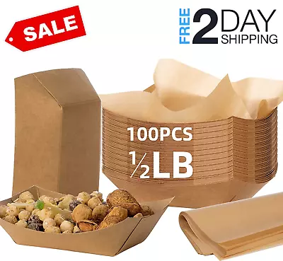 Buy 100 PCS Paper Food Trays 0.5 Lb Food Holder Trays,Eco Friendly Food Boats,Dispos • 34$