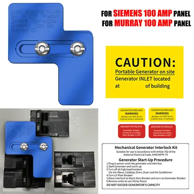 Buy Generator Interlock Kit For Siemens 100 Amp & Murray 100 Amp Panels • 42.99$