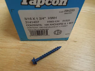 Buy (100) Slotted Hex Head HWH 3/16 X 1-3/4 Concrete Masonry Screws Tapcon Anchors • 19.99$