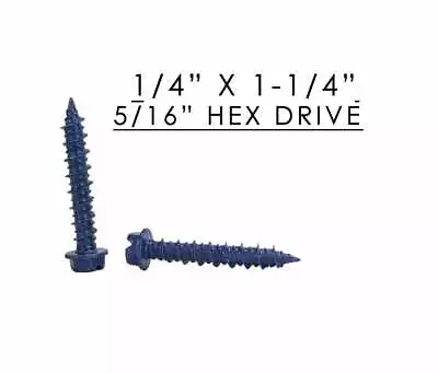 Buy (500) 1/4  X 1-1/4  Hex Washer Head Masonry Concrete Screw Tapcon Anchor Blue • 64.99$