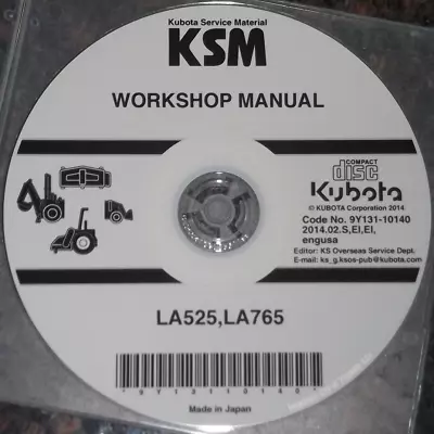 Buy Kubota La525 La765 Loader Service Repair Workshop Manual Cd/dvd • 14.99$