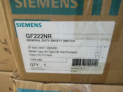 Buy Siemens GF222NR, 60 Amp, 240 Volt, 2P3W, Fused, N3R, Disconnect- NEW-B • 150$