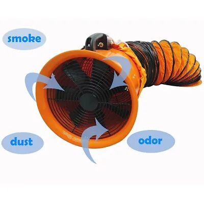 Buy 12inch Axial Fan Cylinder Pipe Spray Booth Paint Fumes Blower 110V W/5M Air Duct • 202.10$