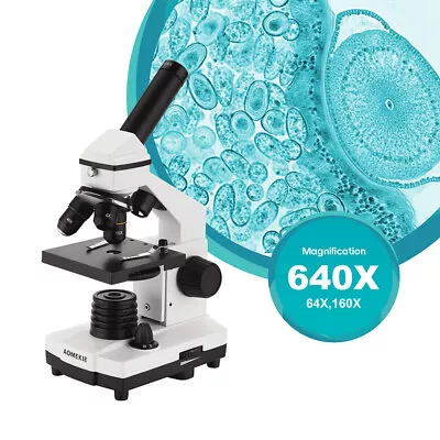 Buy Monocular Biological Microscope 64X-640X With LED Student Science Education Gift • 61.18$