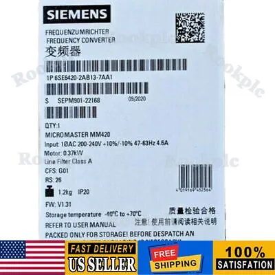 Buy New Siemens 6SE6 420-2AB13-7AA1 6SE6420-2AB13-7AA1 MICROMASTER420 Without Filter • 337.04$