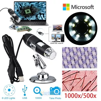 Buy 500/1000X Microscope Digital Zoom Handheld 2MP Camera 8LED Light Magnifier+Stand • 19.85$