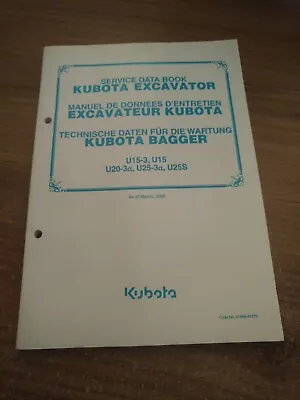 Buy Kubota U15-3 U15 U20-3a U25-3a U25s Excavators Service Data Book Manual 3/06 • 34.71$