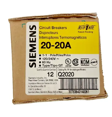 Buy 12 PACK Siemens Q2020 Circuit Breaker 20-20 Amp Double Breaker RV-Motorhome • 149.97$
