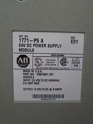 Buy 1771-P5 Allen Bradley 1771 P5 PLC 5 24VDC Power Supply 1771P5 SER A W16 US • 489$
