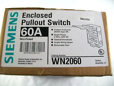 Buy 6x Pack Siemens 60A Enclosed Outdoor Disconnect 240V 1PH Non-Fused WN2060 • 89.99$
