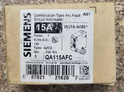 Buy SIEMENS QA115AFC 15A-Amp Single Pole 120-volt Plug-On Combination AFCI Breaker • 33.99$