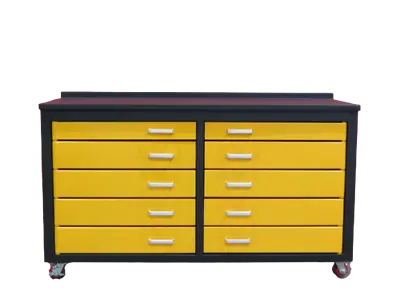 Buy 6ft Storage Cabinet Workbench 10 Drawers Orange Yellow Steelman  • 1,080$