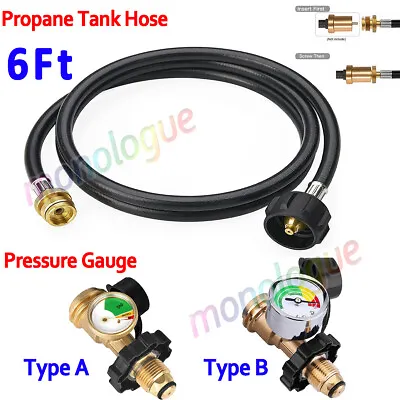Buy  6Ft Propane Hose With POL Propane Tank Adapter W/ Gauge For Cylinder,Gas Grill • 16.99$