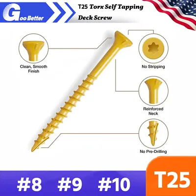 Buy #8 #9 #10 T25 Torx Self Tapping Deck Screw Star Flat Head Countersunk Wood Screw • 6.25$