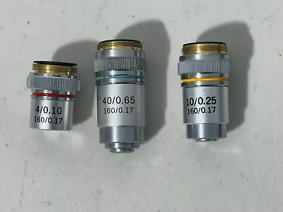 Buy Lot Of 3 Objective Microscope Lens 4/0.1, 10/0.25 & 40/0.65  |  160/0.17 • 24$