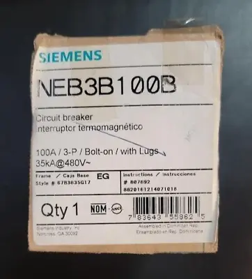 Buy NEB3B100B - Siemens - Molded Case Circuit Breaker Bolt On - 100 Amp - 3 Pole - 6 • 1,452$