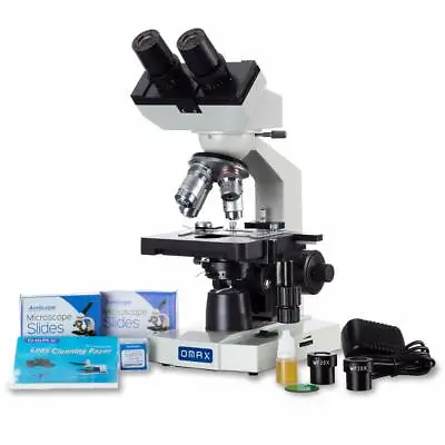 Buy OMAX 40X-2000X Binocular LED Compound Microscope +Slides +Covers +Cleaning Paper • 199.99$