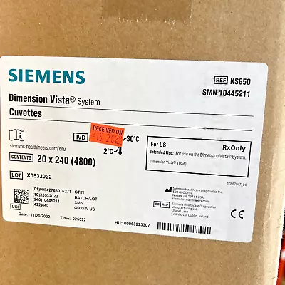 Buy SIEMENS Dimension Vista System Cuvettes KS850 20 X 240 (4800-Pack) SMN 10445211 • 199$