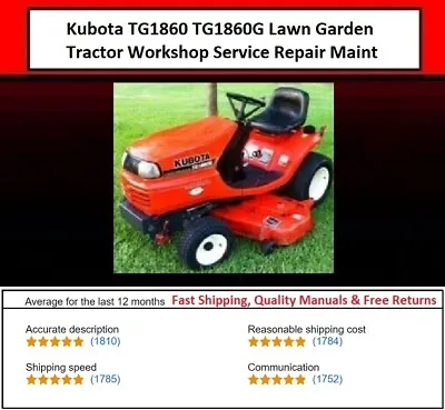 Buy Service Repair Manual Fits Kubota TG1860 TG1860G Lawn Garden Tractor Workshop • 11.45$
