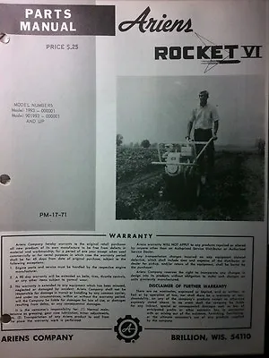 Buy Ariens ROCKET VI Tiller Parts Manual Garden 1993--000001 & 901993 Rear Tine 1971 • 32.99$
