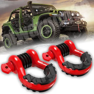 Buy 2x 3/4  D-Ring Red Shackle Towing Chain Bow Buckle 4.75t OFF-ROAD For JEEP • 34.19$