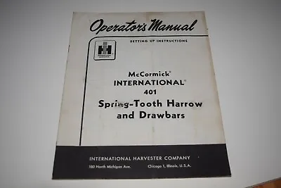 Buy International Harvester McCormick 401 Spring-Tooth Harrow & Drawbars Manual • 10$