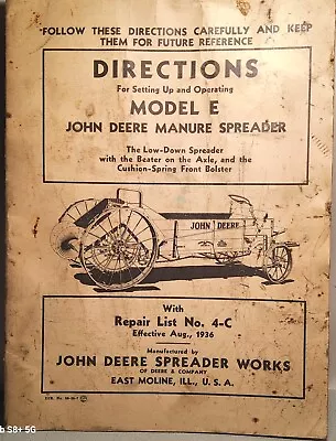 Buy 1936 John Deere Operators Manual On Model  E  Manure Spreader. Set-3 • 8.60$