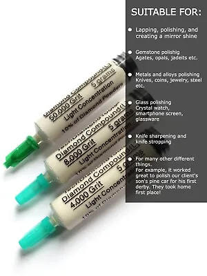 Buy Diamond Paste Kit 3 Syringes 4000 8000 50000 Grit X 5 Gr (L) 10% Concentration • 29.99$