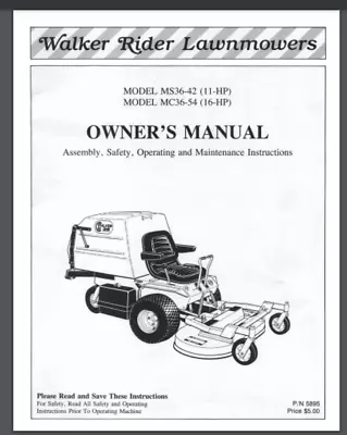 Buy Walker Mower 1997 MS  36 To 42, MC 36 To 54 11HP / 15HP Operator Manual 48 Pages • 24.99$