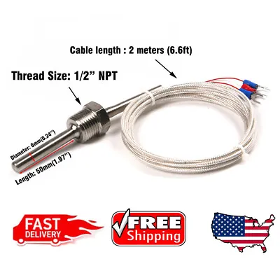 Buy US RTD Pt100 Temperature Sensor Stainless Steel Probe 3 Wires 2m Cable -50~200 ℃ • 14.58$