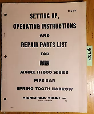 Buy Minneapolis-Moline H1000 Ser Pipe Bar Spring Tooth Harrow Operator Parts Manual • 20$