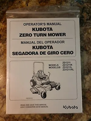 Buy Kubota Zero Turn Mower Owners Operator's Manual ZD1211 ZD1211R ZD1211L ZD1211RL • 35$