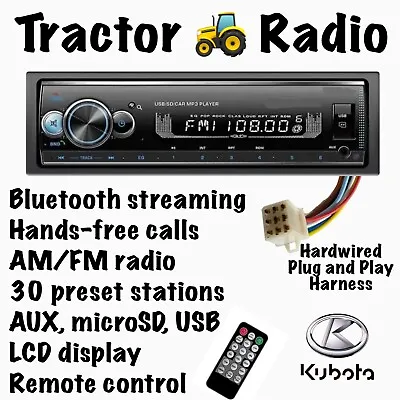 Buy Kubota Bluetooth Radio AM FM USB AUX Harness Plug And Play KX080 Excavator +MORE • 72.97$