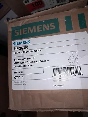 Buy Siemens Disconnect Switch Hf363r 100a 480v 3phase Fuseable  Outdoor Nema 3r   • 450$