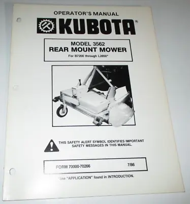 Buy Kubota 3562 Rear Mount Mower Operators & Parts Manual OEM (fits B7200 To L2850) • 13.49$