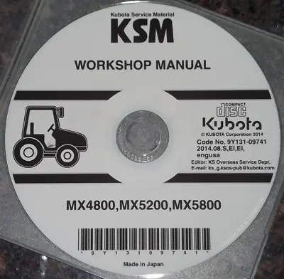 Buy Kubota Mx4800 Mx5200 Mx5800 Tractor Service Shop Repair Workshop Manual Cd/dvd • 59.99$