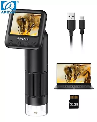 Buy APEXEL 800X Handheld Digital Microscope 2” LCD Screen Adjustable Light + SD Card • 63.99$