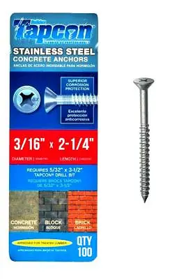 Buy Tapcon 3/16  X 2-1/4  Stainless Steel Phillips Flat Head Concrete Anchor Screws  • 69.95$
