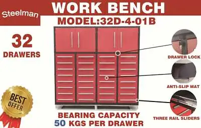 Buy Steelman 7ft Storage Cabinet W/ 32 Drawers Workbench Cabinet Free Shipping • 4,900$
