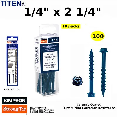 Buy Concrete Screws 1/4 X 2 1/4 H/WH Blue Masonry Screw Brick Block Wall Anchors 100 • 26$