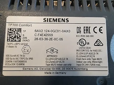 Buy Siemens SIMATIC HMI TP700 6AV21240GC010AX0 6AV21240GC010AX0 New Open Box • 900$