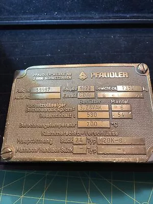 Buy Vintage Pfaudler Engine/Steam Boiler Brass ID Plate  For Swiss Train/Locomotive • 45$