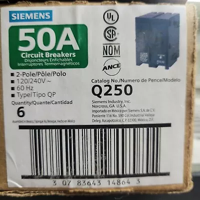 Buy LOT Of 6 - Siemens Q250 2-Pole 50-Amp 120/240V Plug-In Circuit Breakers • 68$
