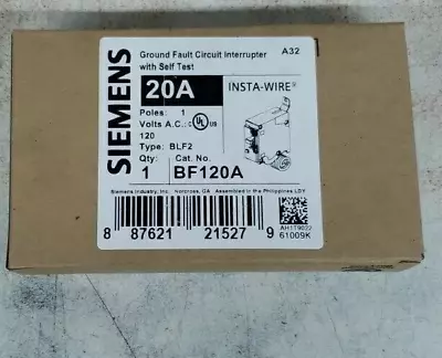 Buy NEW Siemens GFCI Circuit Breaker 20A 1 Pole BF120A • 70.87$